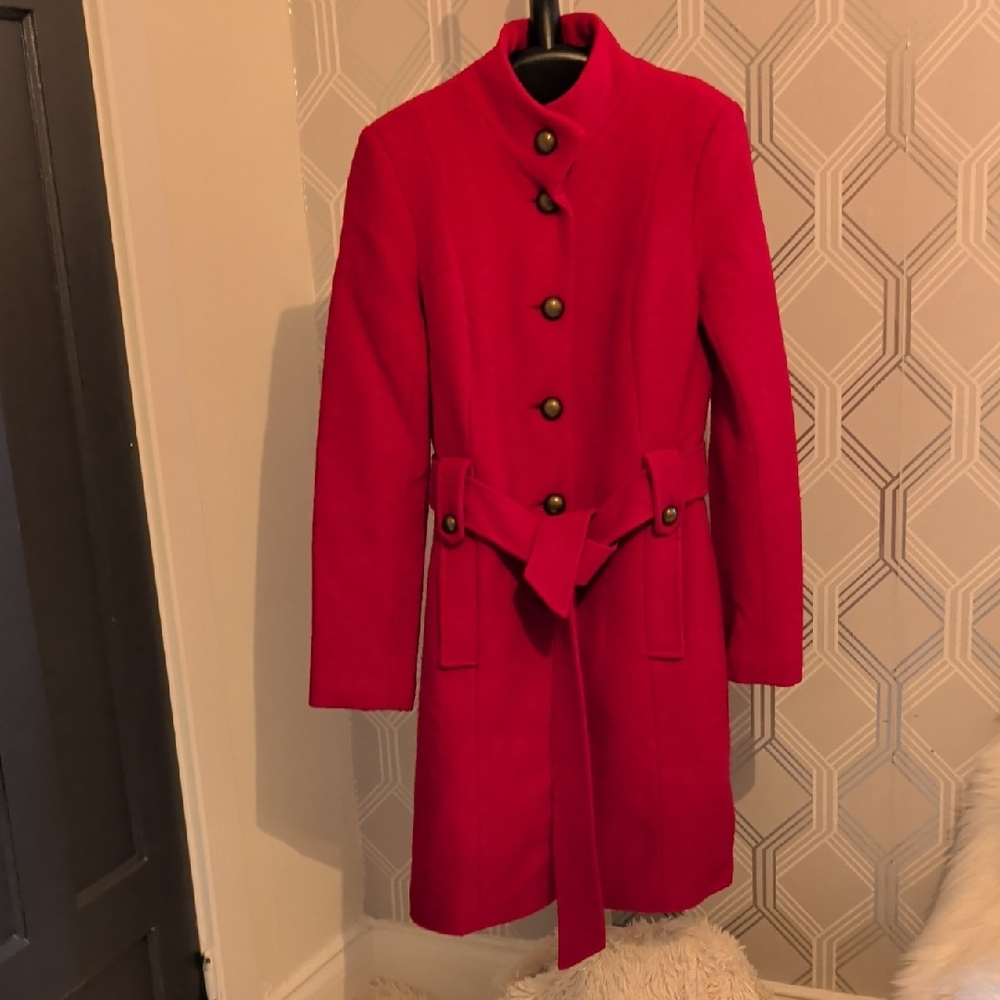 Red Women's Belted Trench Coat